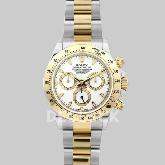 Replica Rolex Daytona 116528 White Dial with Two Tone Bracelet | Declock.