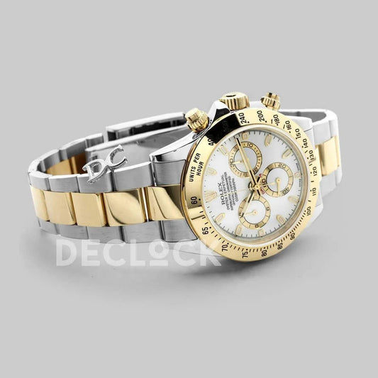 Replica Rolex Daytona 116528 White Dial with Two Tone Bracelet |  Declock.