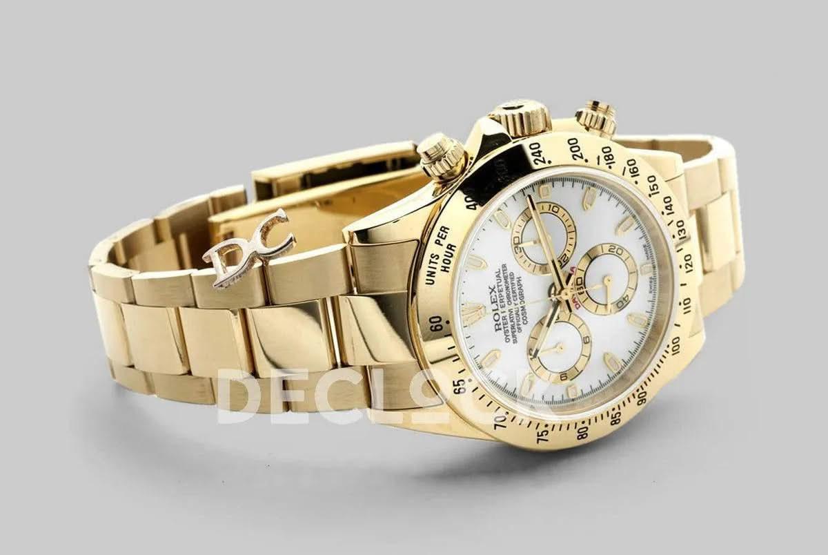 Replica Rolex Daytona 116528 White Dial with Yellow Gold Bracelet |  Declock.