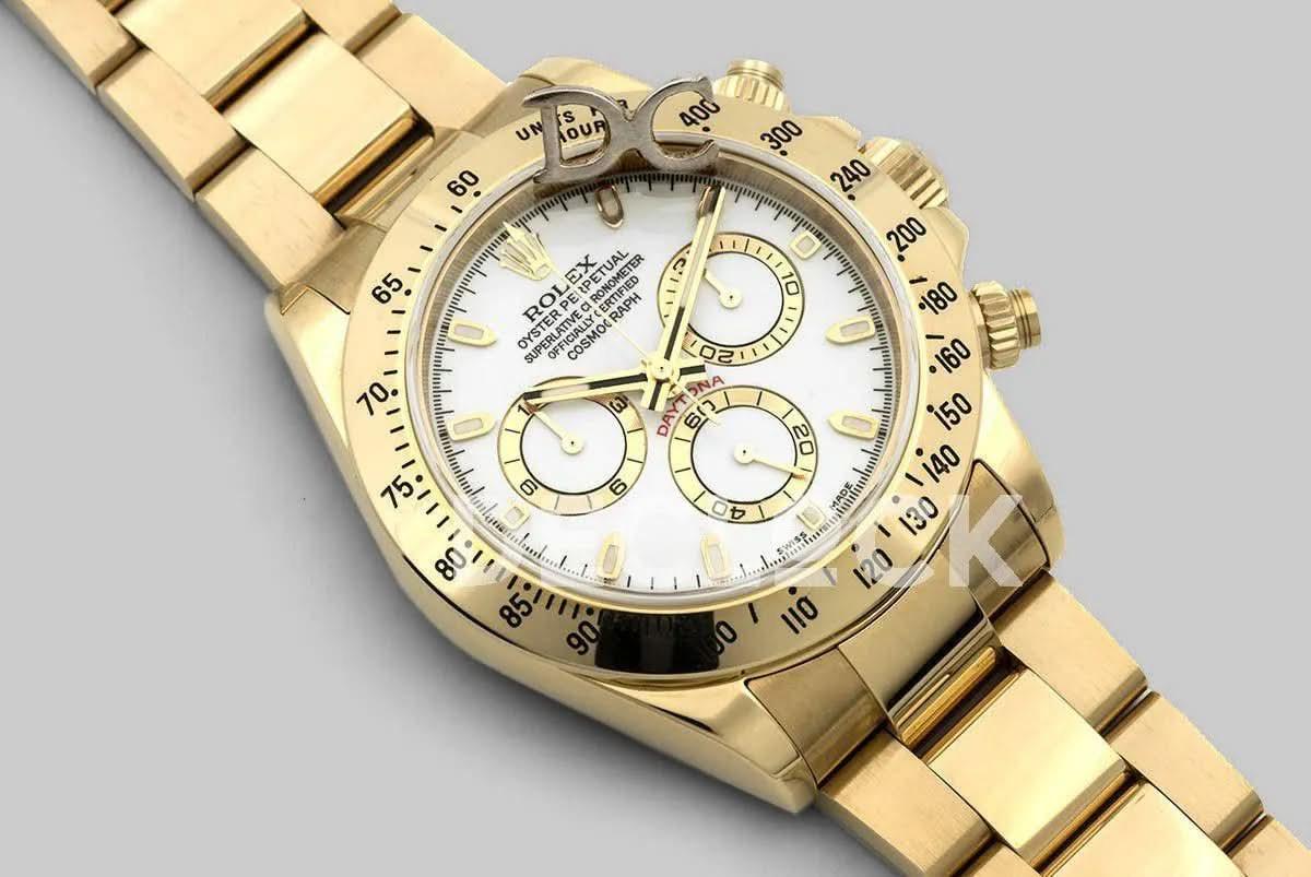 Replica Rolex Daytona 116528 White Dial with Yellow Gold Bracelet |  Declock.