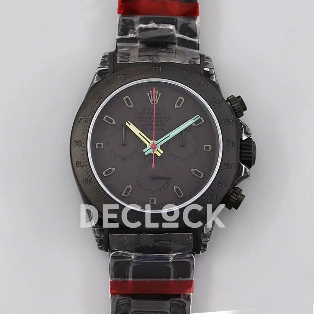Replica Rolex Daytona Blaken Black DLC Bezel in Black Dial Multicolour Pointer |  Declock.