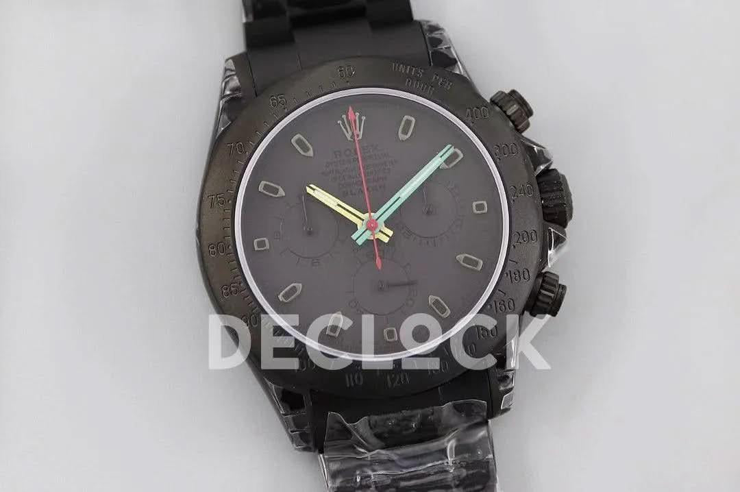 Replica Rolex Daytona Blaken Black DLC Bezel in Black Dial Multicolour Pointer |  Declock.