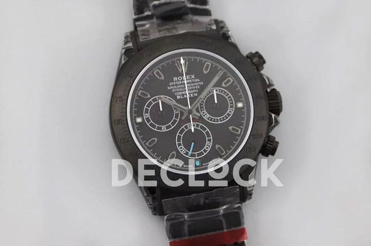 Replica Rolex Daytona Blaken Black DLC Bezel in Black Dial |  Declock.