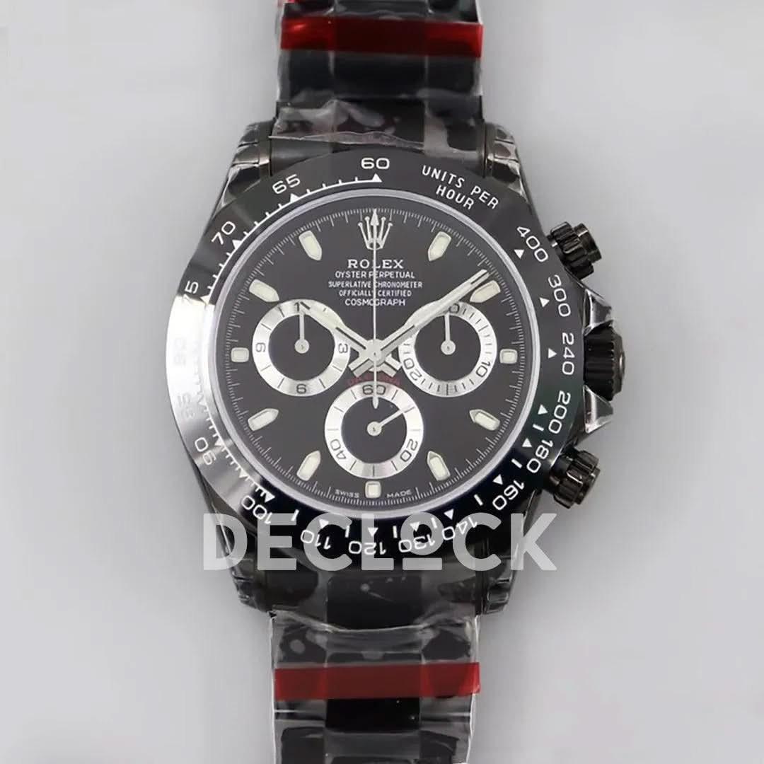 Replica Rolex Daytona Blaken Black DLC Ceramic Bezel in Black Dial |  Declock.