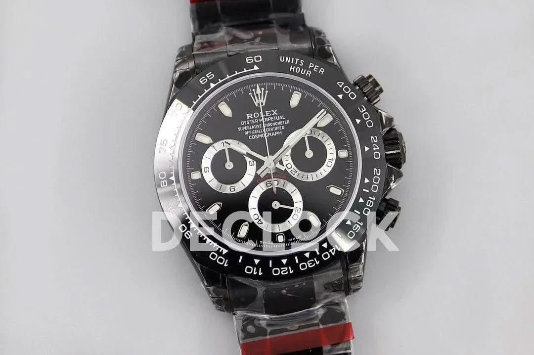 Replica Rolex Daytona Blaken Black DLC Ceramic Bezel in Black Dial |  Declock.