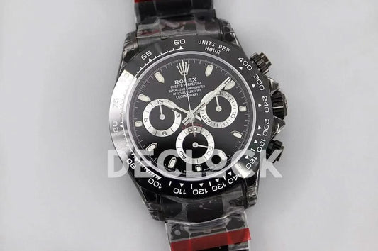 Replica Rolex Daytona Blaken Black DLC Ceramic Bezel in Black Dial | Declock.