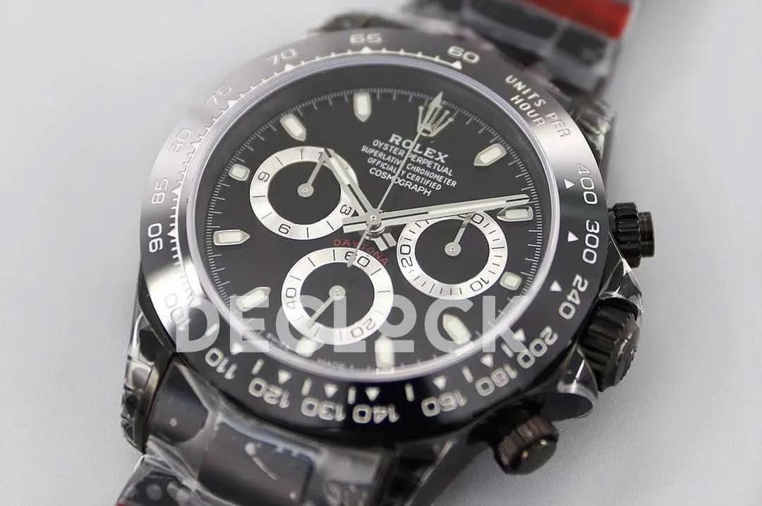 Replica Rolex Daytona Blaken Black DLC Ceramic Bezel in Black Dial |  Declock.
