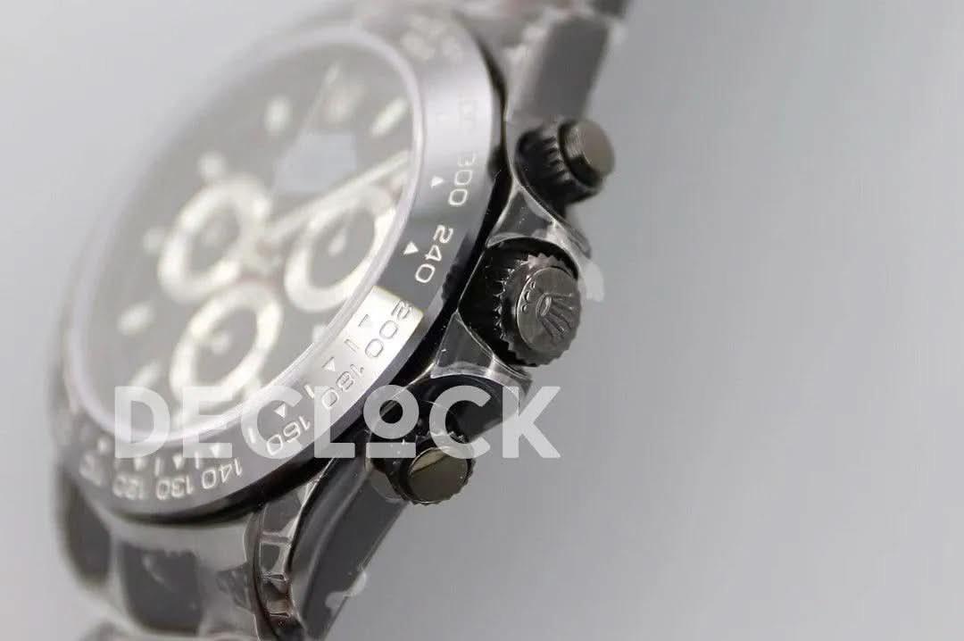 Replica Rolex Daytona Blaken Black DLC Ceramic Bezel in Black Dial |  Declock.