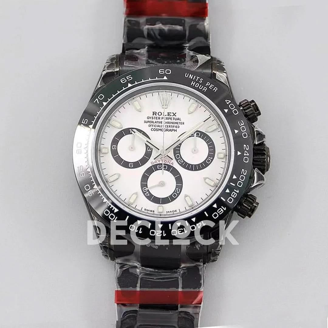 Replica Rolex Daytona Blaken Black DLC Ceramic Bezel in White Dial |  Declock.