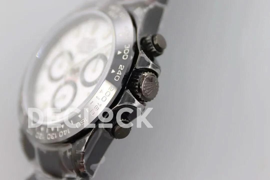 Replica Rolex Daytona Blaken Black DLC Ceramic Bezel in White Dial |  Declock.