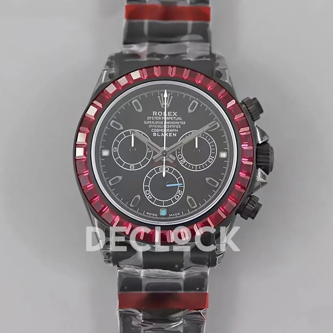 Replica Rolex Daytona Blaken Purple Diamond Bezel in Black Dial