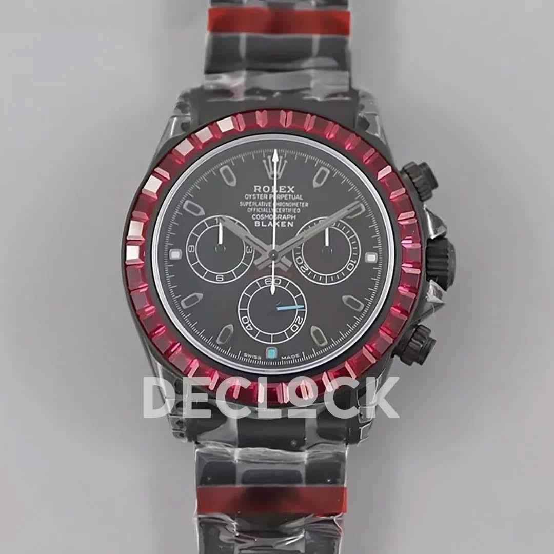 Replica Rolex Daytona Blaken Purple Diamond Bezel in Black Dial |  Declock.