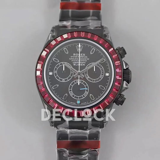 Replica Rolex Daytona Blaken Purple Diamond Bezel in Black Dial | Declock.