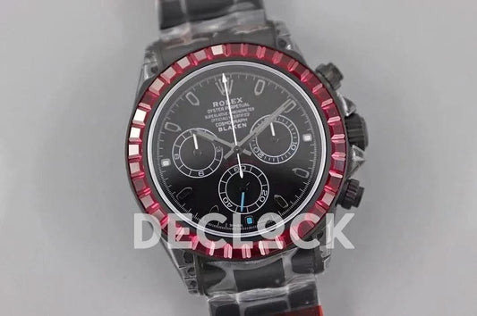 Replica Rolex Daytona Blaken Purple Diamond Bezel in Black Dial |  Declock.