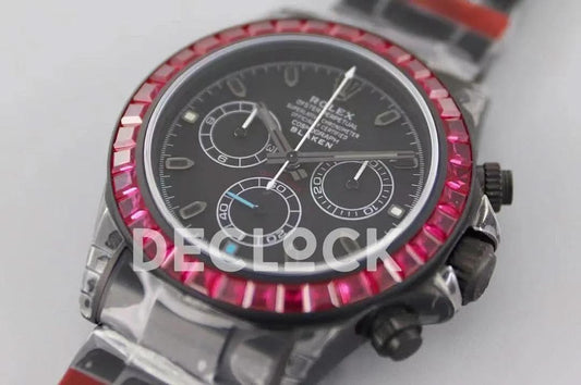 Replica Rolex Daytona Blaken Purple Diamond Bezel in Black Dial |  Declock.