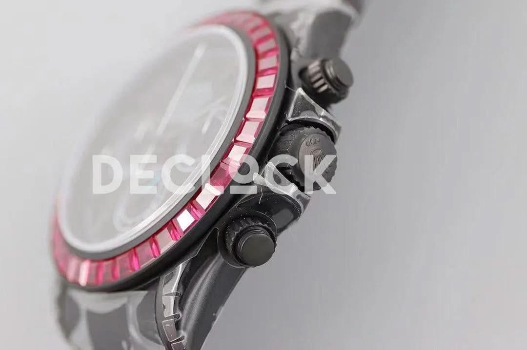 Replica Rolex Daytona Blaken Purple Diamond Bezel in Black Dial |  Declock.