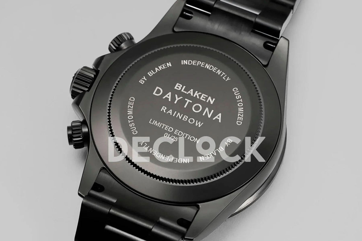 Replica Rolex Daytona Blaken Purple Diamonds Bezel Black Dial on PVD Bracelet |  Declock.