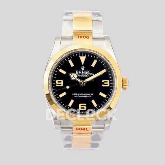 Replica Rolex Explorer I 36mm 1242703 Black Dial in Steel/Yellow Gold |  Declock.