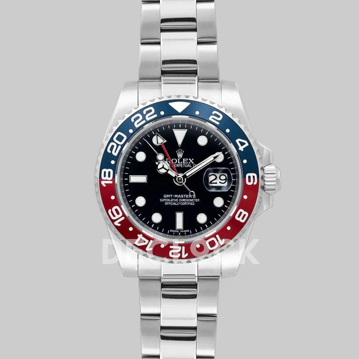 Replica Rolex GMT Master II 116710 BLRO "Pepsi" in Black Dial |  Declock.