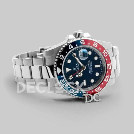 Replica Rolex GMT Master II 116710 BLRO "Pepsi" in Black Dial |  Declock.