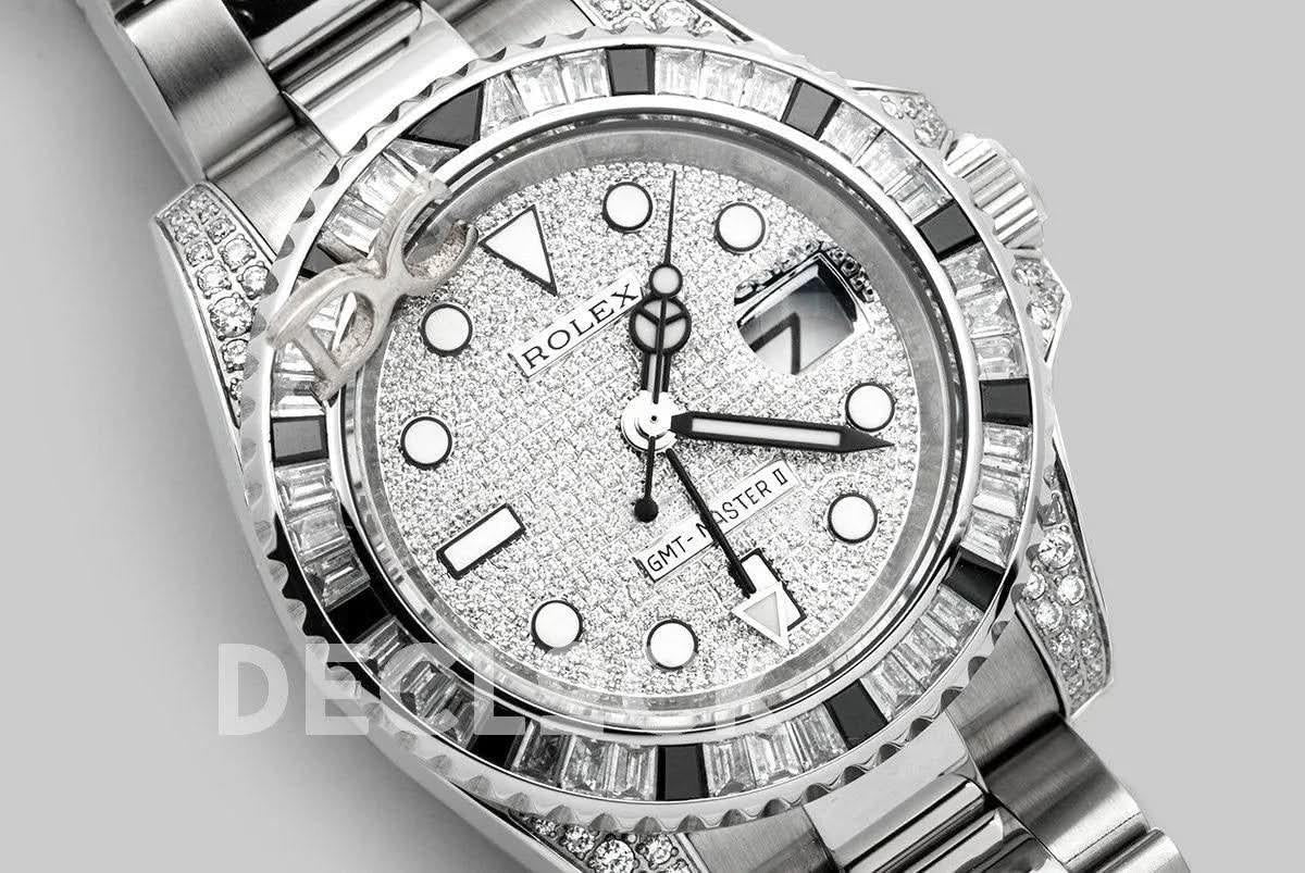 Replica Rolex GMT Master II 116710 with Paved Diamond Bezel and Dial |  Declock.