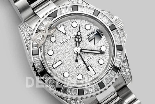 Replica Rolex GMT Master II 116710 with Paved Diamond Bezel and Dial | Declock.