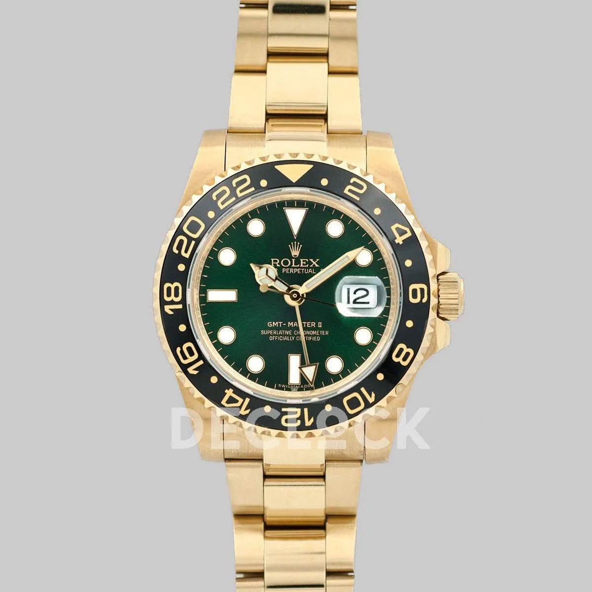 Replica Rolex GMT Master II 116718GSO in Yellow Gold |  Declock.