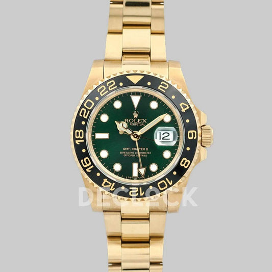 Replica Rolex GMT Master II 116718GSO in Yellow Gold | Declock.