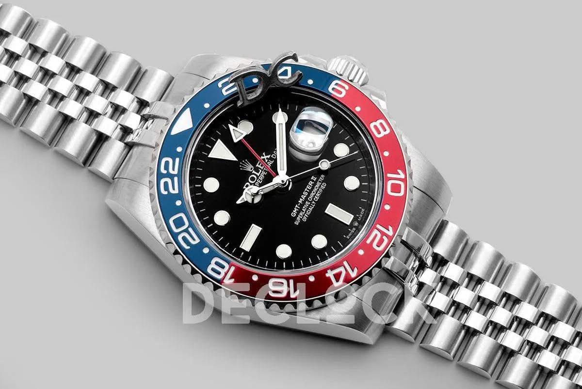Replica Rolex GMT Master II 126710 BLRO "Pepsi" Black Dial in Jubilee |  Declock.
