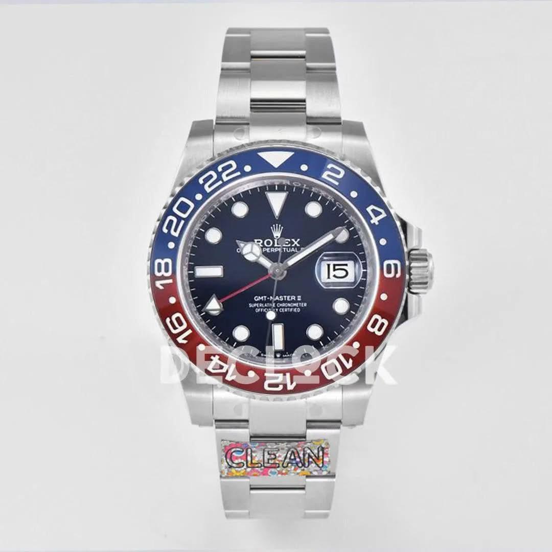 Replica Rolex GMT Master II 126710 BLRO ‘Pepsi’ Black Dial |  Declock.