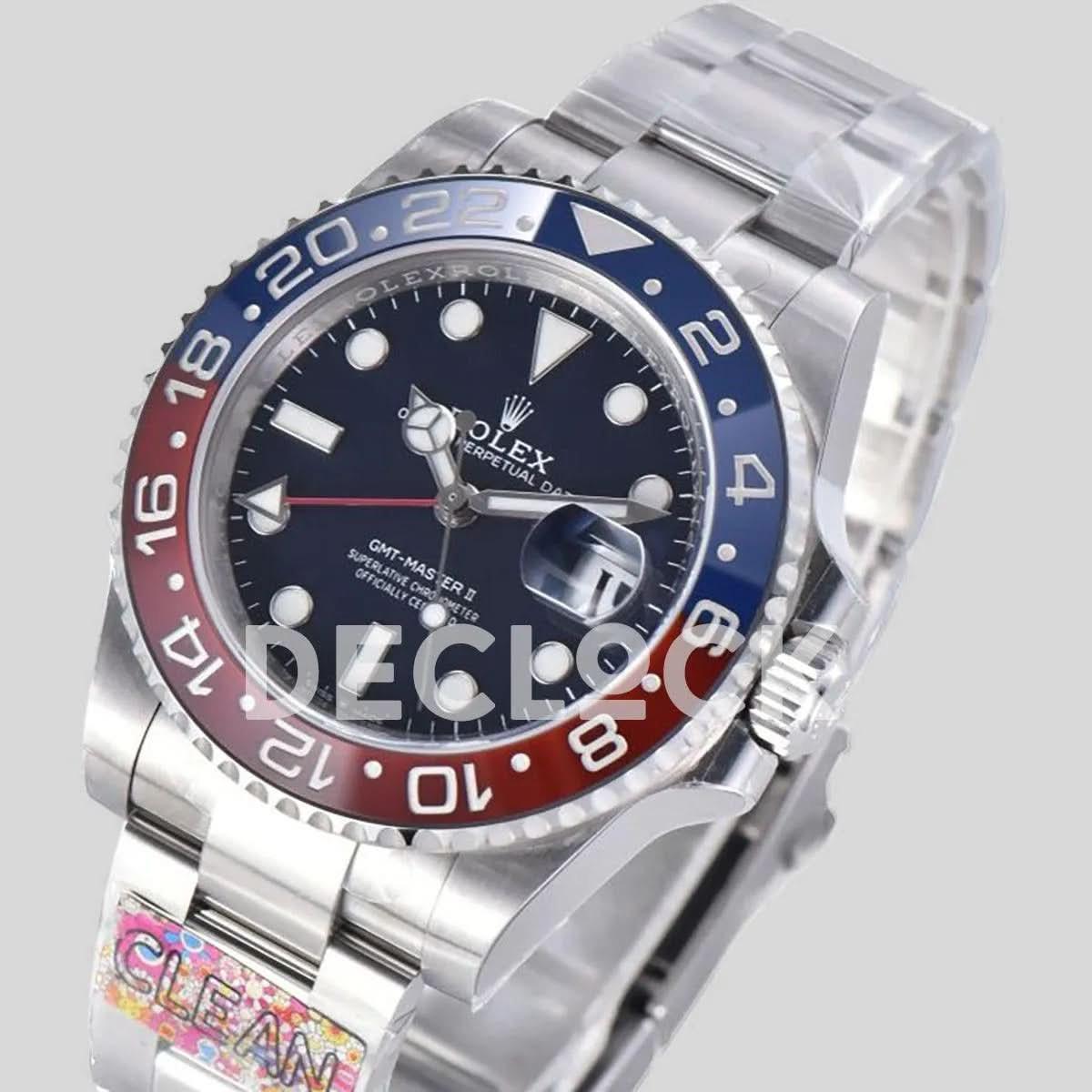 Replica Rolex GMT Master II 126710 BLRO ‘Pepsi’ Black Dial |  Declock.
