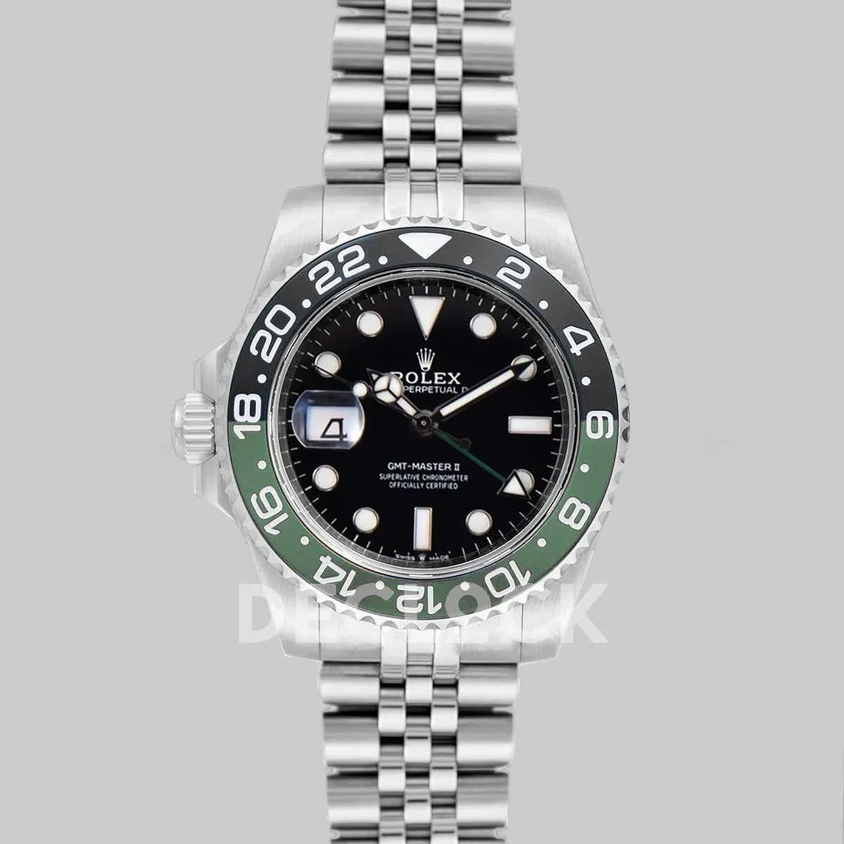 Replica Rolex GMT Master II 126710 "Sprite" Black Dial in Jubilee |  Declock.