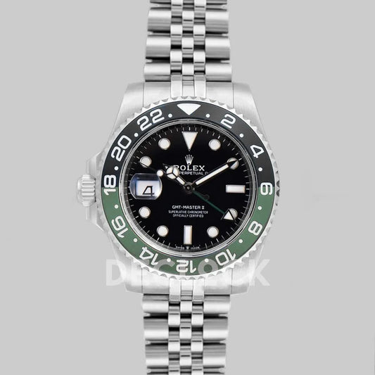 Replica Rolex GMT Master II 126710 "Sprite" Black Dial in Jubilee | Declock.