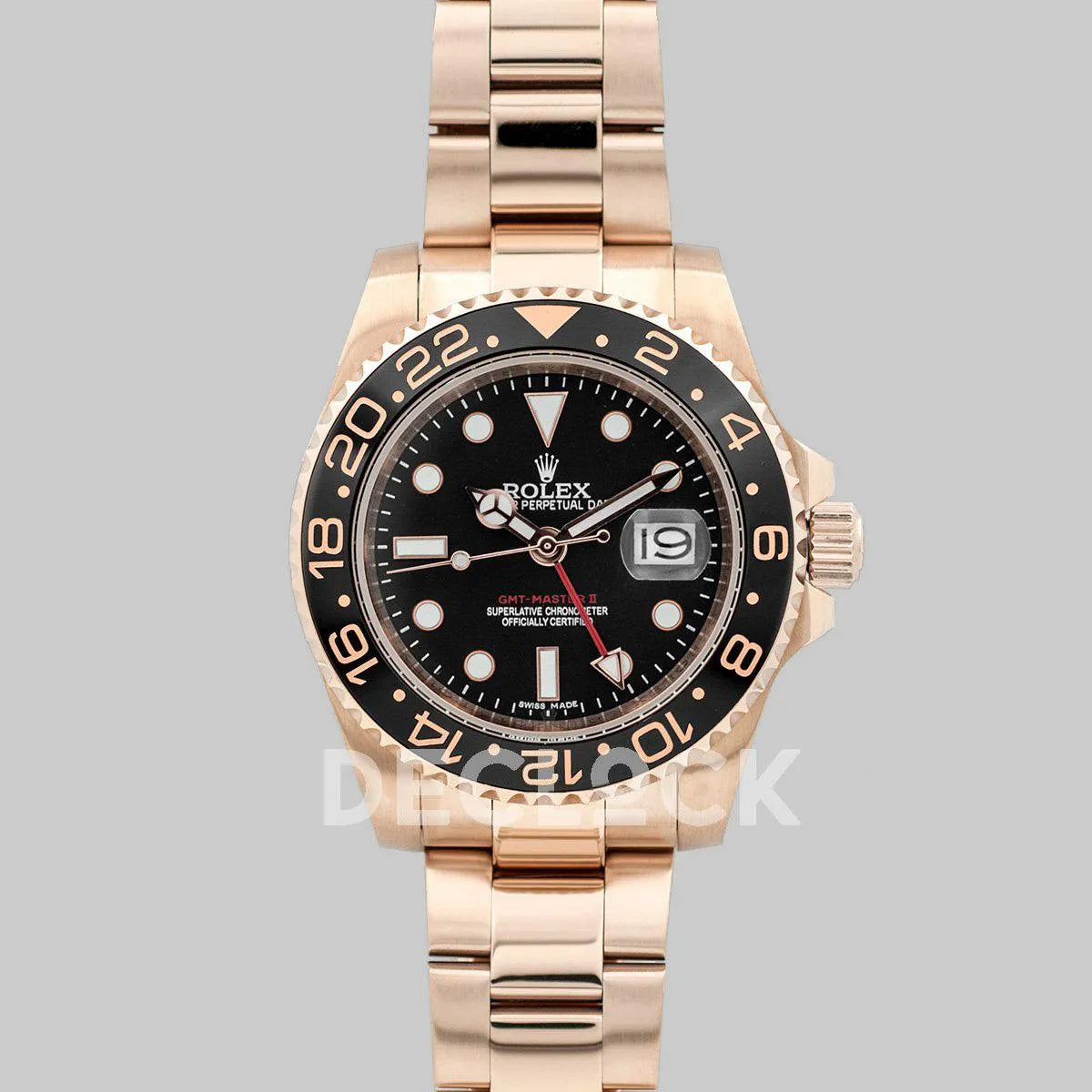 Replica Rolex GMT Master II in Rose Gold on Bracelet