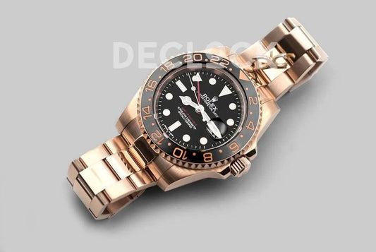 Replica Rolex GMT Master II in Rose Gold on Bracelet |  Declock.