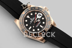 Replica Rolex GMT Master II in Rose Gold on Rubber Strap