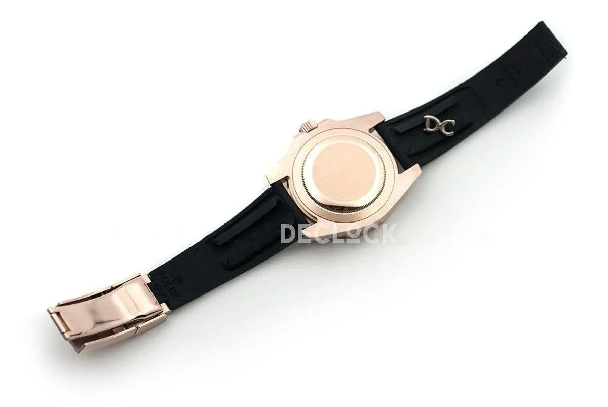 Replica Rolex GMT Master II in Rose Gold on Rubber Strap |  Declock.