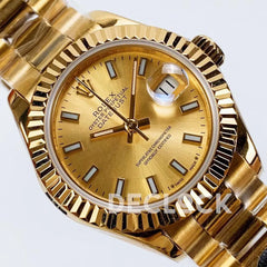 Replica Rolex Ladies Datejust 28 279178 Gold in Presidnet Bracelet with Stick Markers