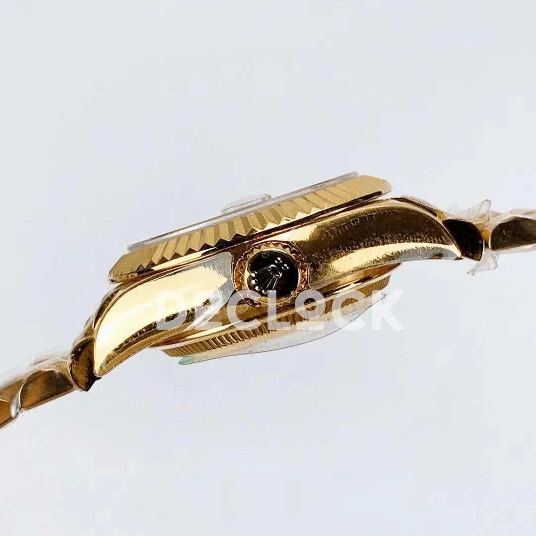 Replica Rolex Ladies Datejust 28 279178 Gold in Presidnet Bracelet with Stick Markers |  Declock.