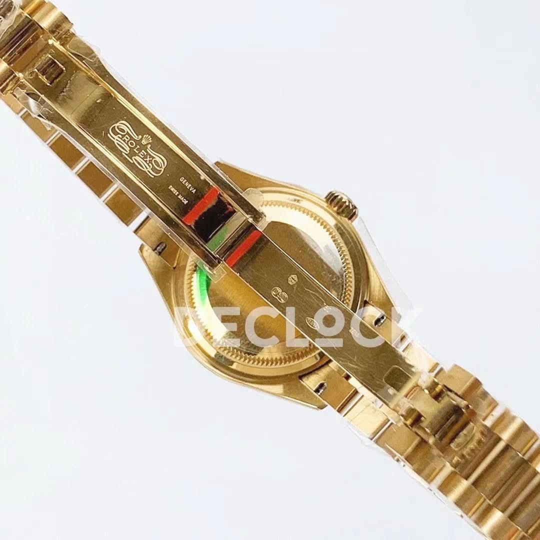 Replica Rolex Ladies Datejust 28 279178 Gold in Presidnet Bracelet with Stick Markers |  Declock.