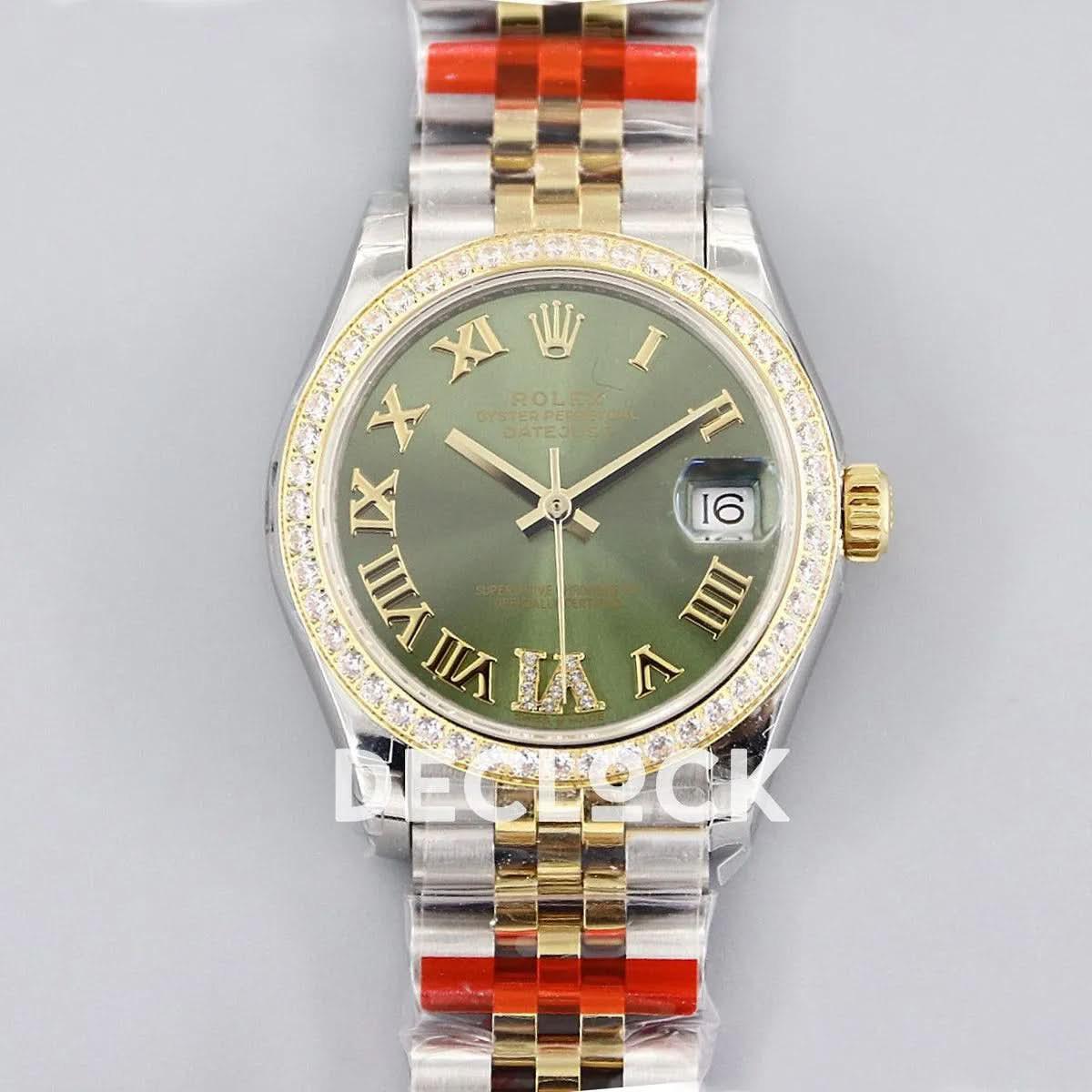 Replica Rolex Ladies Datejust 31 278271 Green Dial in Yellow Gold with Roman Markers |  Declock.