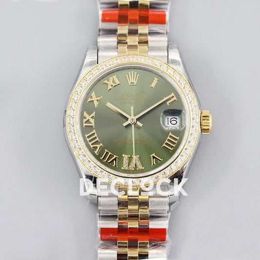 Replica Rolex Ladies Datejust 31 278271 Green Dial in Yellow Gold with Roman Markers |  Declock.