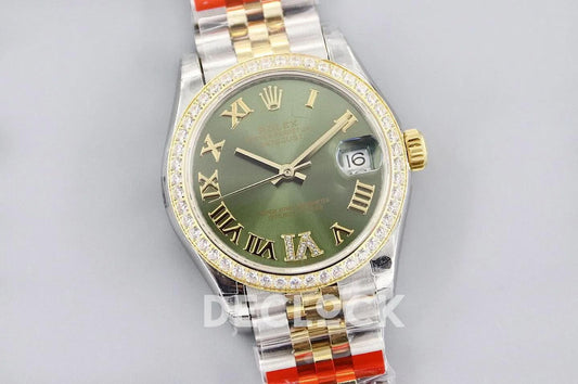 Replica Rolex Ladies Datejust 31 278271 Green Dial in Yellow Gold with Roman Markers | Declock.