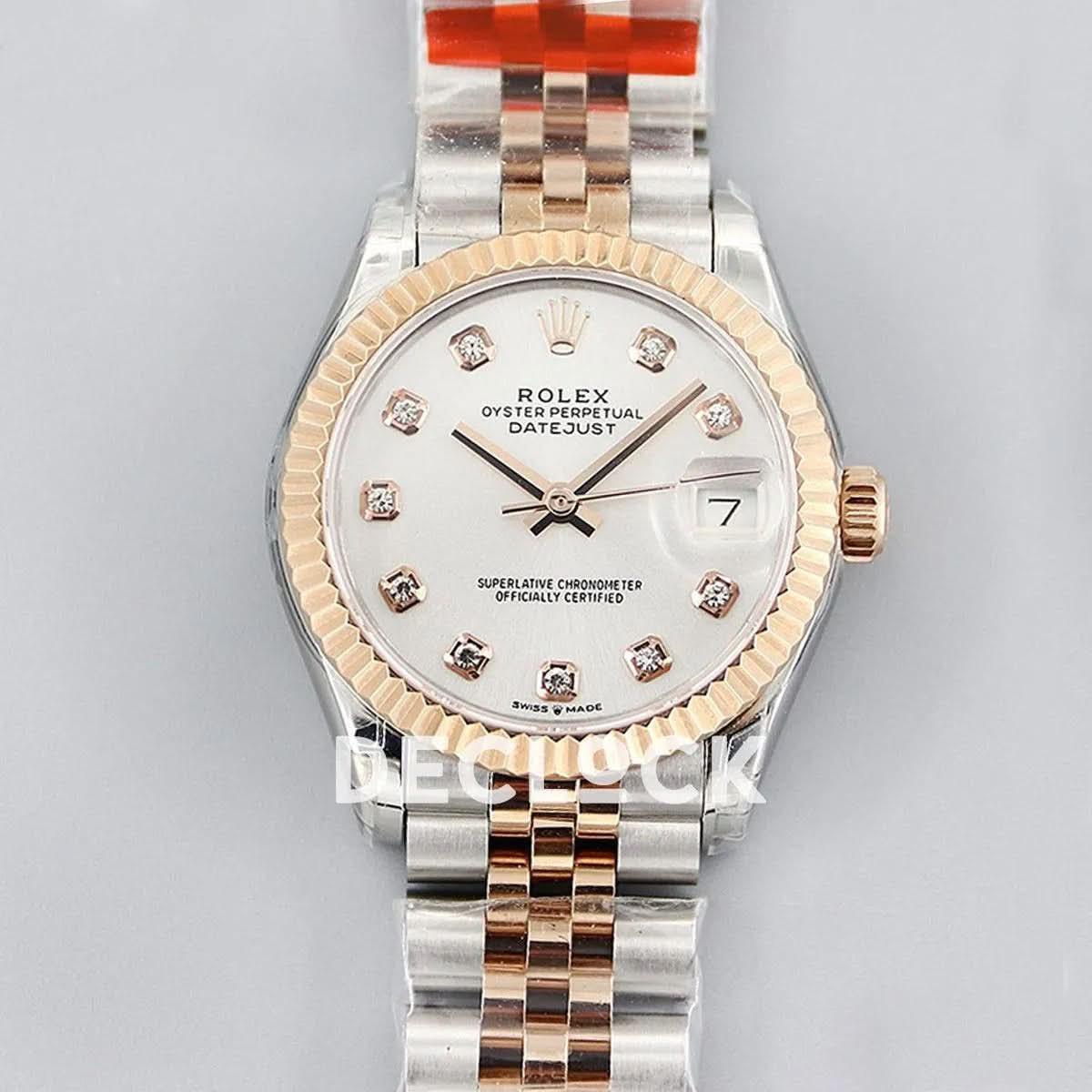 Replica Rolex Ladies Datejust 31 278271 White Dial in Everose Gold with Diamond Markers |  Declock.