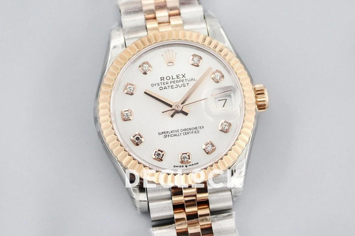 Replica Rolex Ladies Datejust 31 278271 White Dial in Everose Gold with Diamond Markers |  Declock.