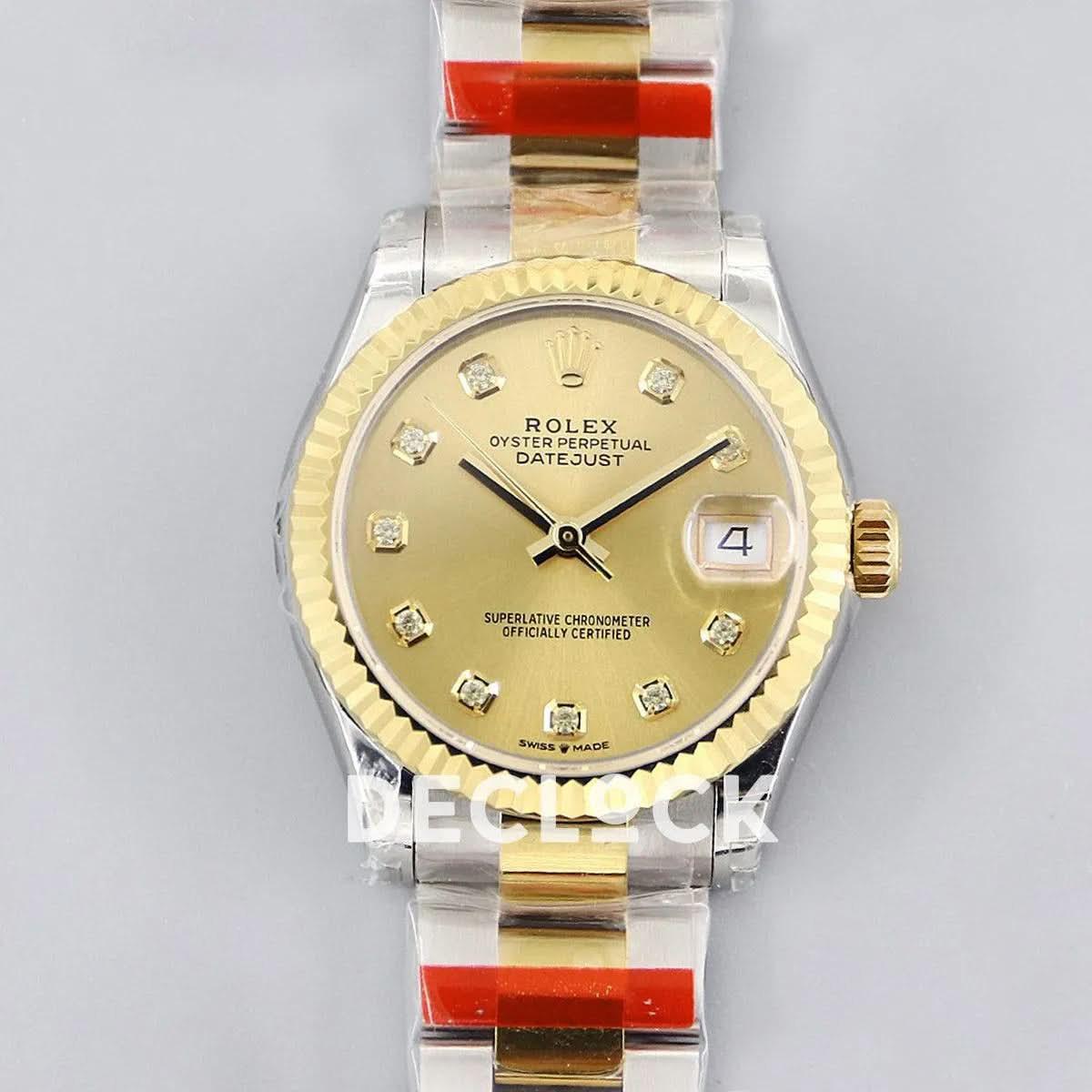 Replica Rolex Ladies Datejust 31 278273 God Dial in Yellow Gold with Diamond Markers |  Declock.