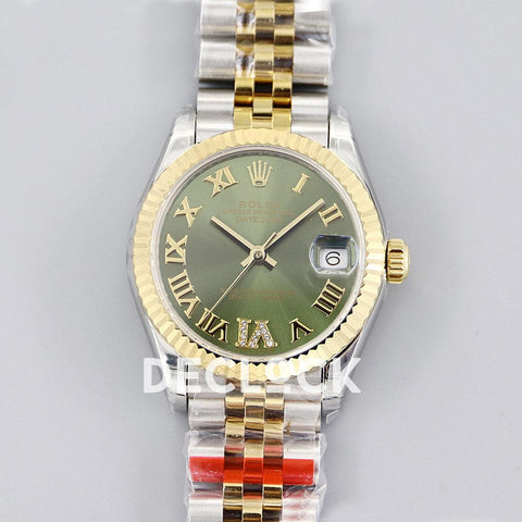 Replica Rolex Ladies Datejust 31 278273 Green Dial in Yellow Gold with Roman Markers - Replica Watches
