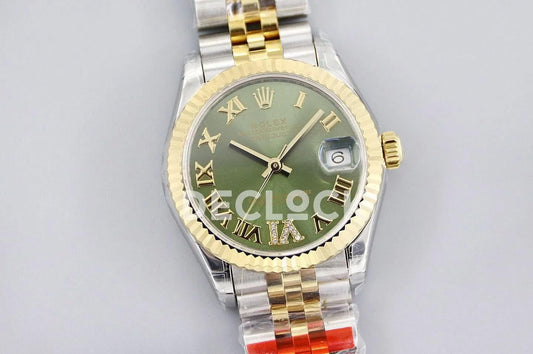 Replica Rolex Ladies Datejust 31 278273 Green Dial in Yellow Gold with Roman Markers |  Declock.