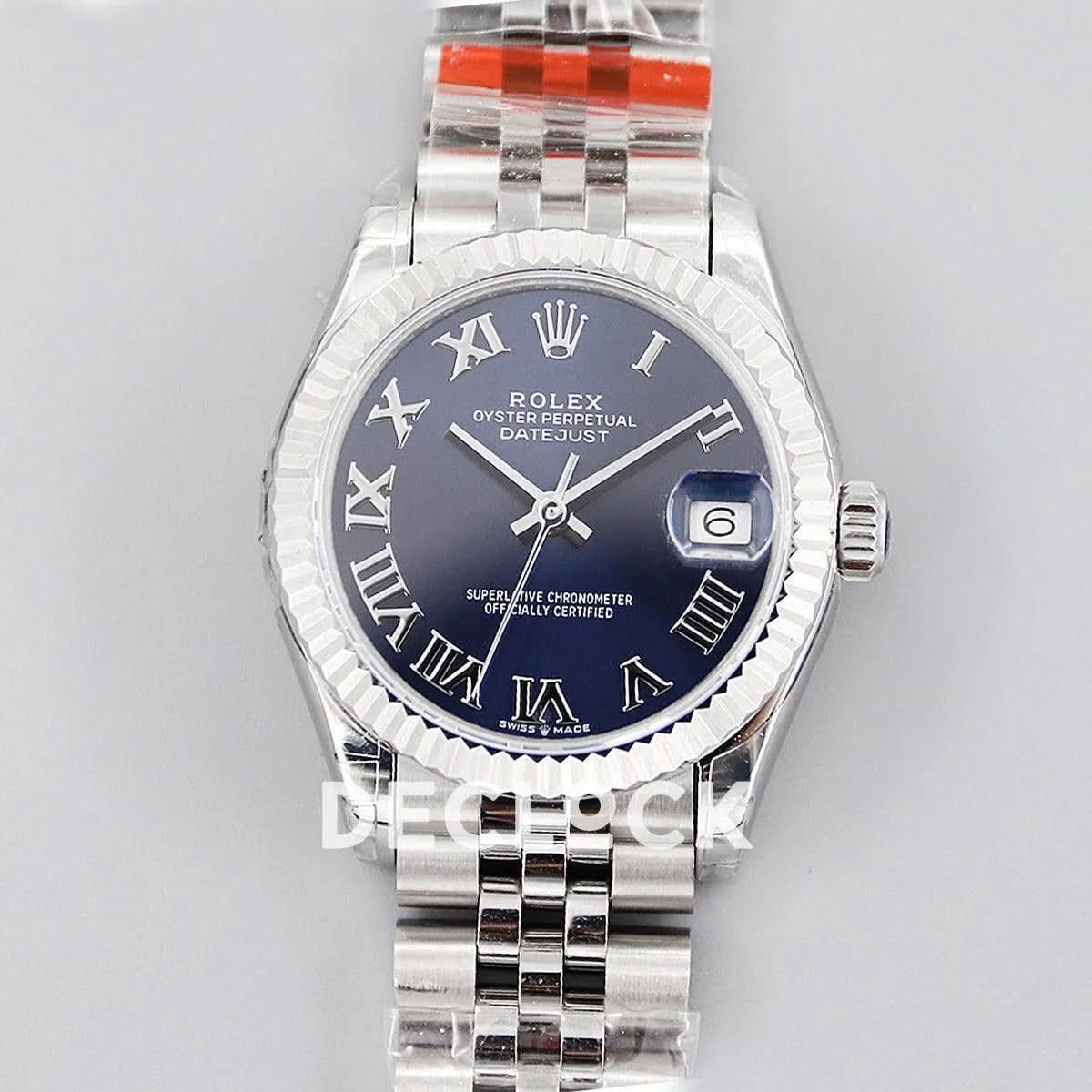 Replica Rolex Ladies Datejust 31 278384 Blue Dial in White Gold with Roman Markers |  Declock.