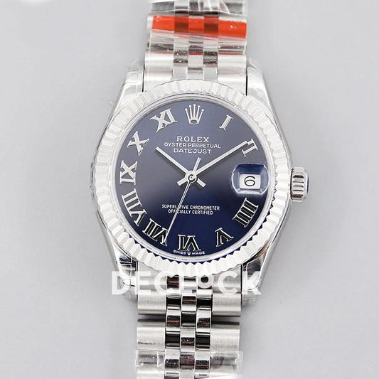 Replica Rolex Ladies Datejust 31 278384 Blue Dial in White Gold with Roman Markers |  Declock.